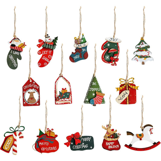 Set 14 Decoratiuni de Craciun, Vivimall, pentru Brad, 5 - 9.5 cm, din Lemn, Multicolor - vivimall.ro