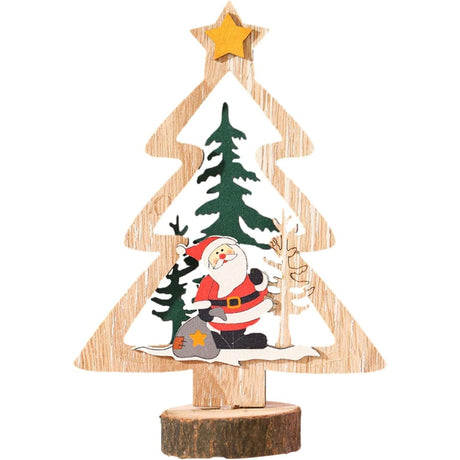 Decoratiune de Craciun, Flippy, din Lemn, 13.5 x 20 cm, Model Brad cu Stea Galbena, Multicolor - vivimall.ro