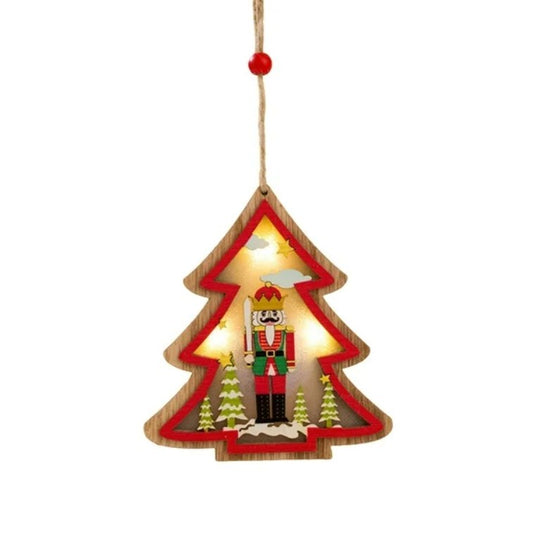 Ornament de Brad, Vivimall, cu Lumini LED, din Lemn, Figurina Spargatorul de Nuci, Model Brad, Multicolor - vivimall.ro