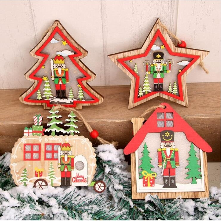 Ornament de Brad, Flippy, cu Lumini LED, din Lemn, Figurina Spargatorul de Nuci, Model Brad, Multicolor - vivimall.ro