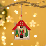 Ornament de Brad, Flippy, cu Lumini LED, din Lemn, Figurina Spargatorul de Nuci, Model Casuta, Multicolor - vivimall.ro