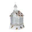 Decorațiune Crăciun bisericuță transparentă cu LED și efect zăpadă, vedere frontală, 22×13 cm