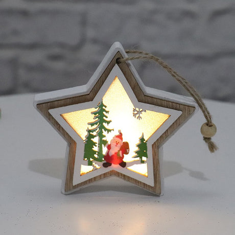 Ornament de Brad, Vivimall, cu Lumini LED, din Lemn, Model Stea, Multicolor - vivimall.ro