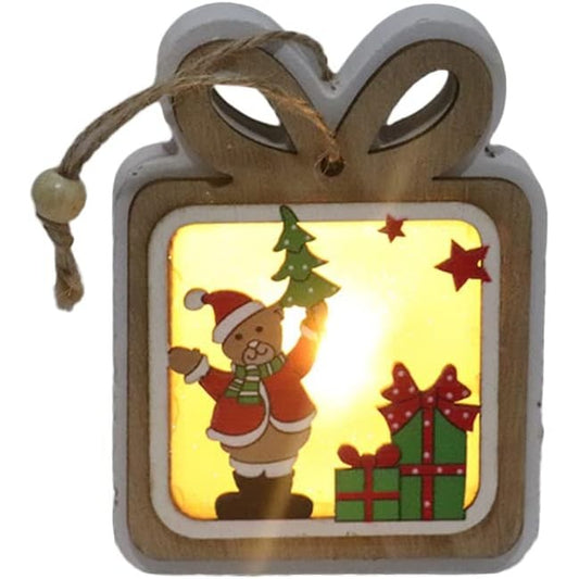 Ornament de Brad, Vivimall, cu Lumini LED, din Lemn, Model Cadou, Multicolor - vivimall.ro