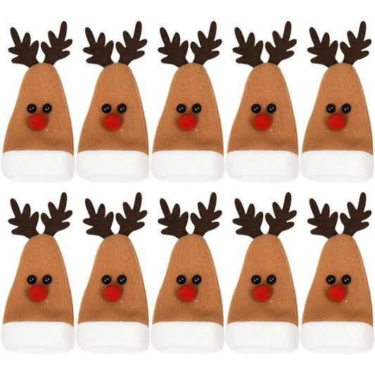 Set 10 Decoratiuni de Craciun, Vivimall, pentru Sticle, Tacamuri, Model Ren, 14 x 6 cm, Multicolor - vivimall.ro