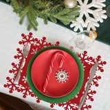 Set 12 Servete pentru Masa si Suporturi de Pahare/Tacamuri, Vivimall, Scris Merry Christmas, 6 Servete 25x35 cm, 6 Suporturi de 10x10 cm, Rosu - vivimall.ro
