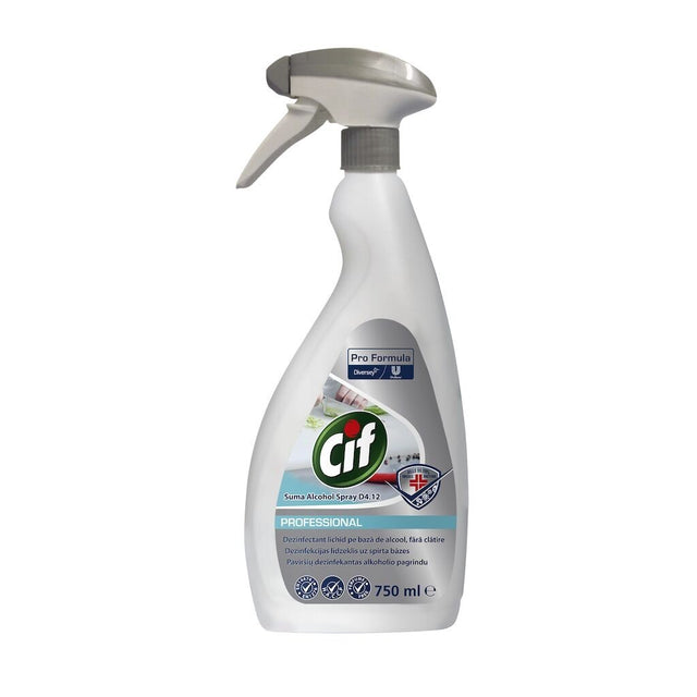 Spray dezinfectant CIF Professional Alcohol 77%, flacon 750 ml, vedere frontală cu etichetă