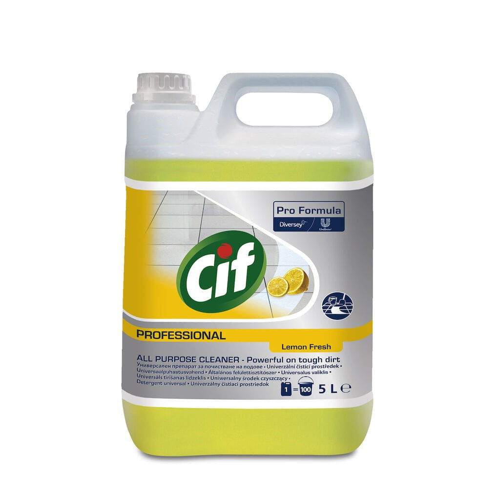 Detergent CIF Professional APC Lemon Fresh 5 L, etichetă cu specificații tehnice