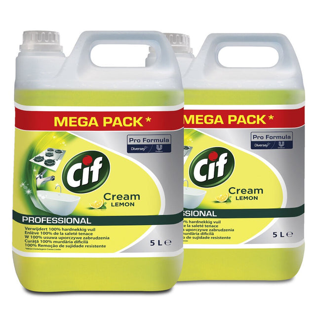 Pachet cremă CIF Professional Lemon 2×5 L, vedere frontală a ambelor recipiente albe cu galben