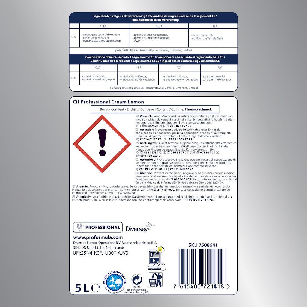 CIF Professional Cream Lemon – Crema de Curatare Non-Abraziva cu Lamaie 5 L - vivimall.ro