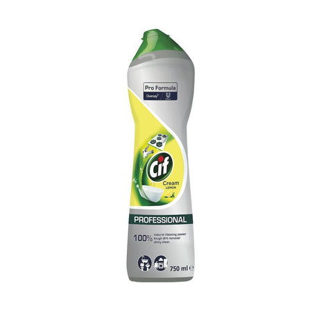 Flacon CIF Professional Cream Lemon 0,75 L, detaliu etichetă cu ingrediente și instrucțiuni