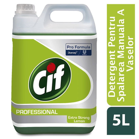 Etichetă detergent vase Cif Extra Strong Lemon 5L cu specificații și dozare recomandată
