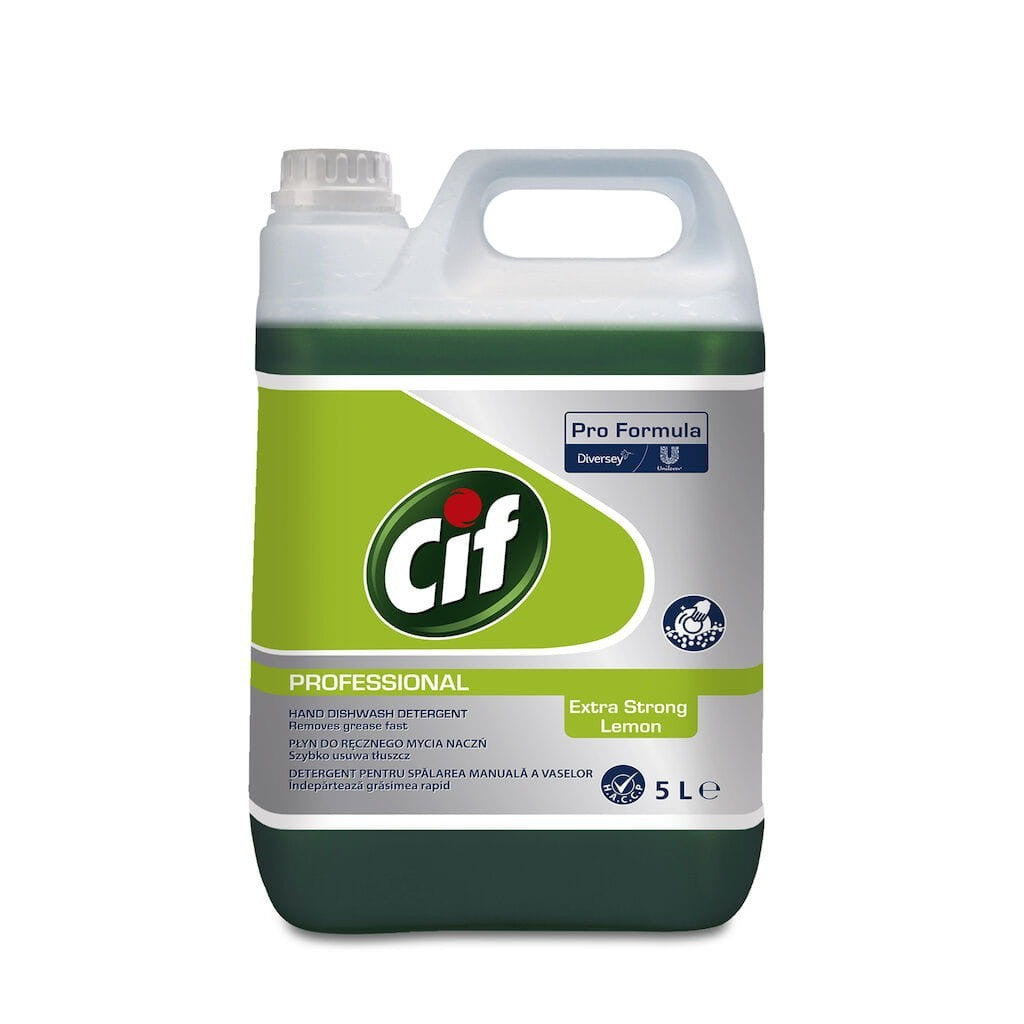 Detergent Cif Professional 5L utilizat la spălarea manuală a vaselor și oalelor