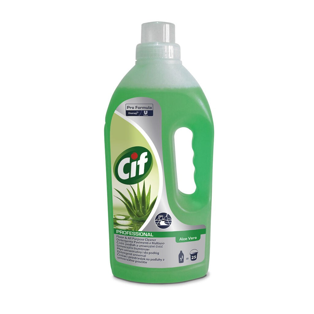 Detergent profesional CIF Pro Formula Aloe Vera, detaliu capac de dozare și mâner ergonomic