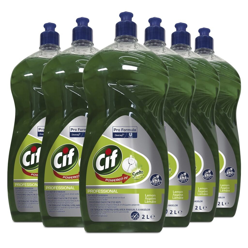 Pachet CIF Professional Lemon 6x2 L, detergent lichid pentru vase, vedere frontală produs