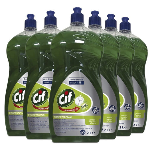 Pachet CIF Professional Lemon – Detergent Universal pentru Spalarea Manuala a Vaselor, Parfum de Lamaie, 6x2 L - vivimall.ro