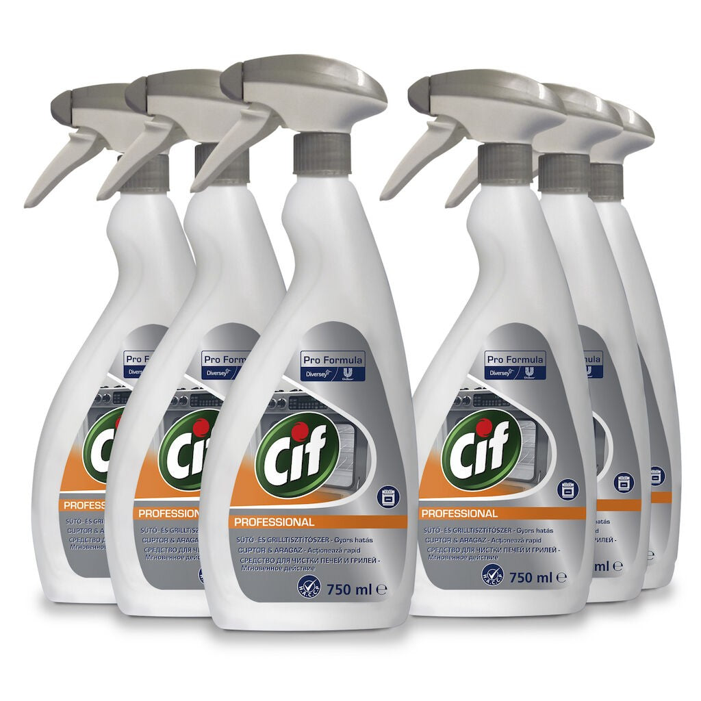 Flacon CIF Pro Formula 0,75 L, detaliu pulverizator și capac de siguranță, fundal alb