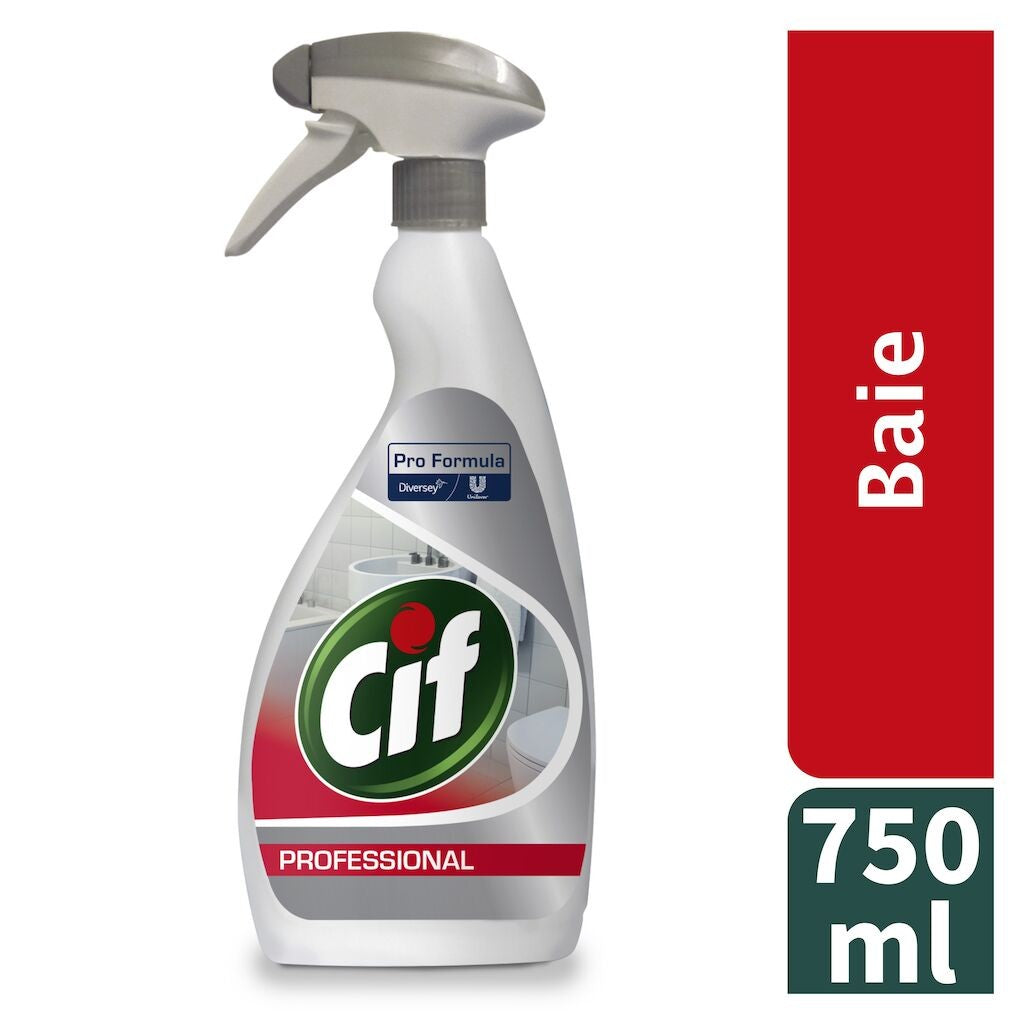 Flacon Cif Professional Washroom 750 ml, spray detartrant profesional pentru baie, detaliu etichetă