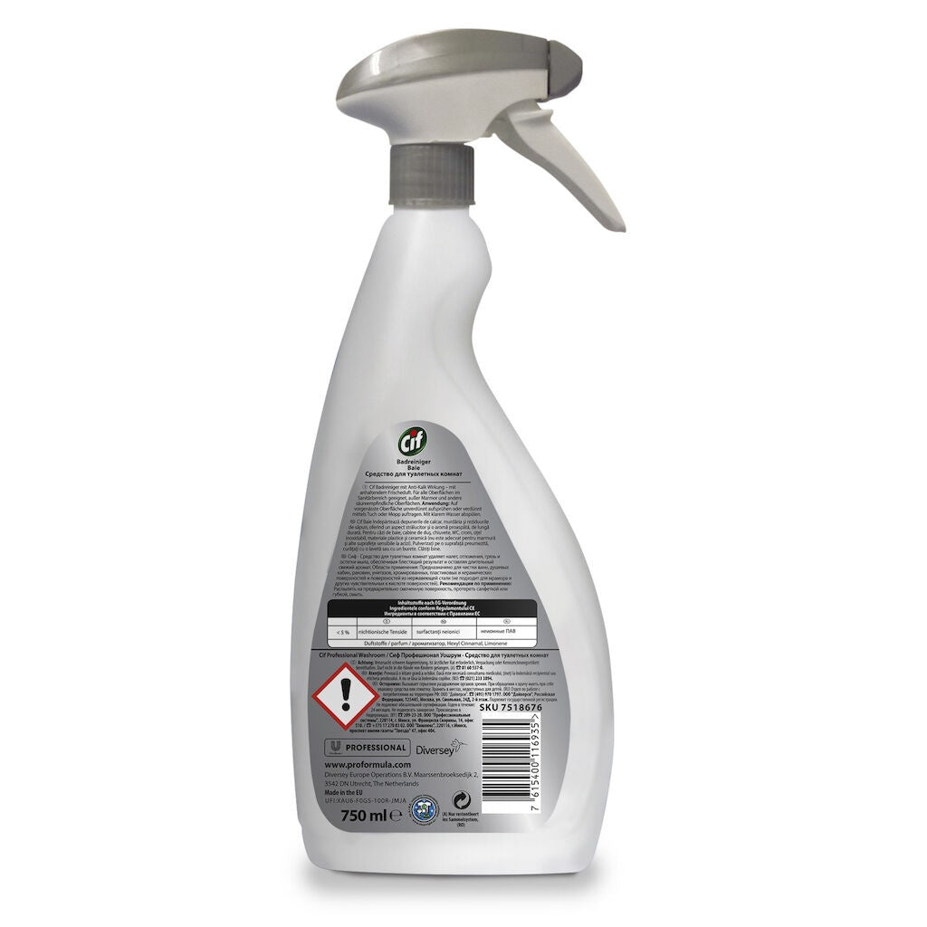 Pachet Cif Professional 6×0,75 L aranjat, detergent baie pentru crom, inox și ceramică, vedere laterală