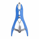 Clește castrare Flippy albastru cu 1000 inele elastice incluse, vedere frontală, 15x6 cm