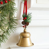 Clopot decorativ pentru Brad Craciun, Flippy, Clopot din Metal cu Funda si Crenguta de Brad pentru Decoratiune de Craciun, 10 x 8 x 8 cm, Auriu - vivimall.ro