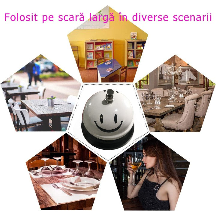 Multifunkcionális fém csengő, mosolygós arccal, recepció, étterem, kávézók