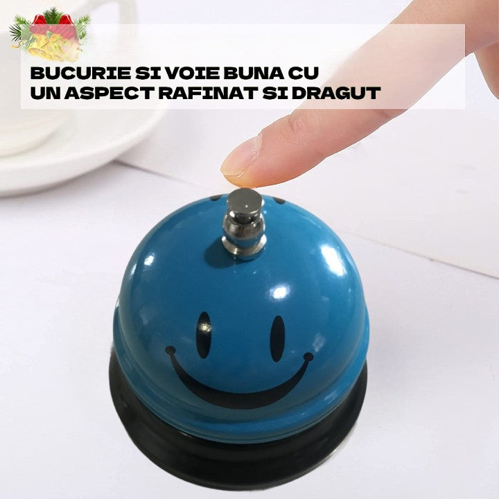 Clopotel Metalic Multifunctional, Vivimall, Albastru Deschis cu Imprimeu Smiley Face, 7.5x7.5x6.5 cm, Receptie, Restaurant - vivimall.ro