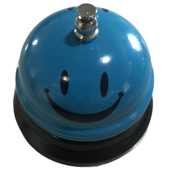 Clopotel Metalic Multifunctional, Vivimall, Albastru Deschis cu Imprimeu Smiley Face, 7.5x7.5x6.5 cm, Receptie, Restaurant - vivimall.ro
