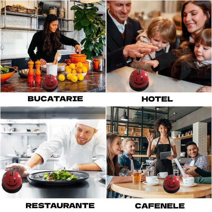 Multifunkcionális fém csengő, mosolygós arccal, recepció, étterem, kávézók