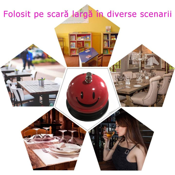 Multifunkcionális fém csengő, mosolygós arccal, recepció, étterem, kávézók