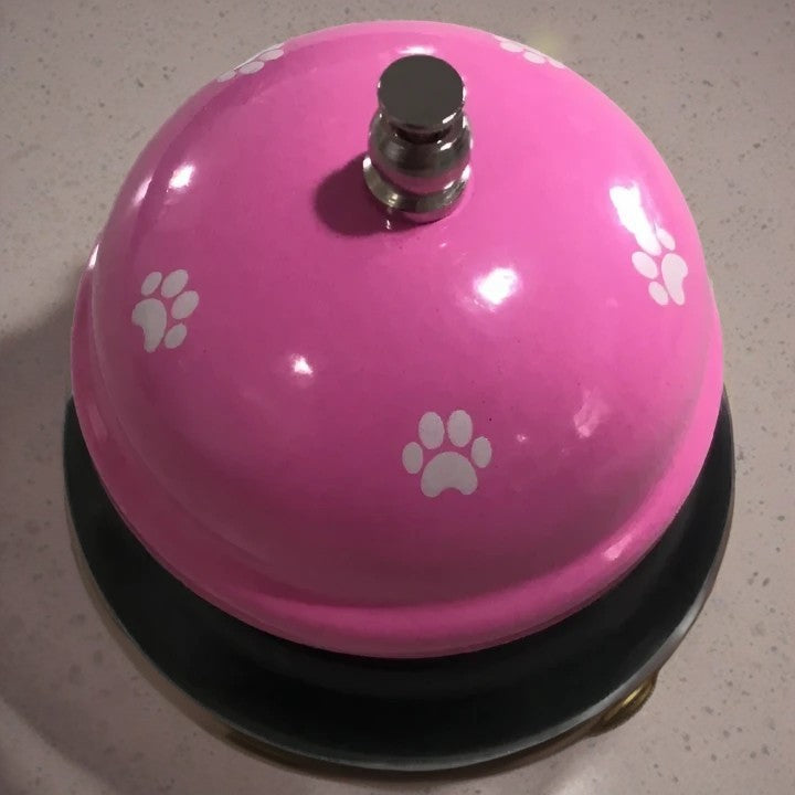 Clopotel Metalic Multifunctional, Vivimall, Roz cu Imprimeu Labuta Alba, 7.5x7.5x6.5 cm, Dresaj, Receptie, Restaurante - vivimall.ro