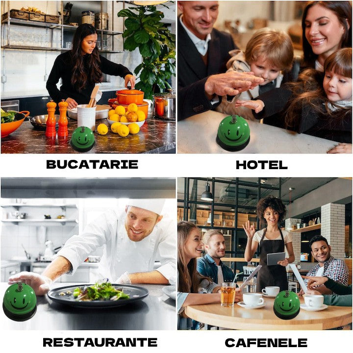 Multifunkcionális fém csengő, mosolygós arccal, recepció, étterem, kávézók
