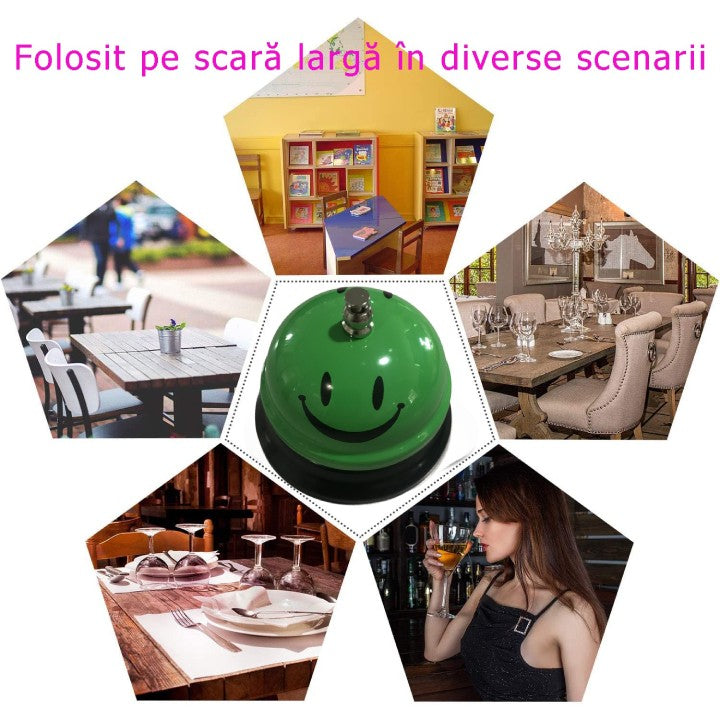 Multifunkcionális fém csengő, mosolygós arccal, recepció, étterem, kávézók