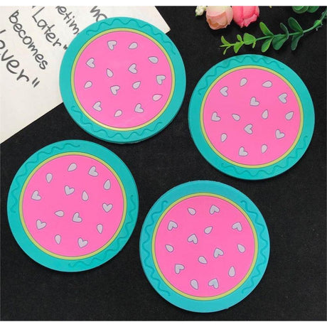 Suport pentru Pahar, Vivimall, Model Pepene, din PVC, 10 cm, Rezistent la Caldura, Verde/Roz - vivimall.ro