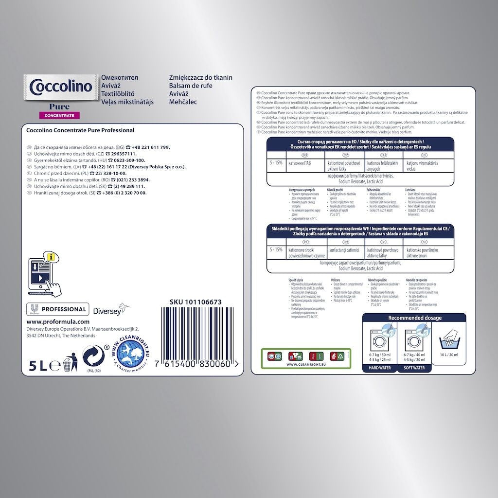 Coccolino Professional Pure Concentrated – Balsam Concentrat de Rufe, 5 L - vivimall.ro