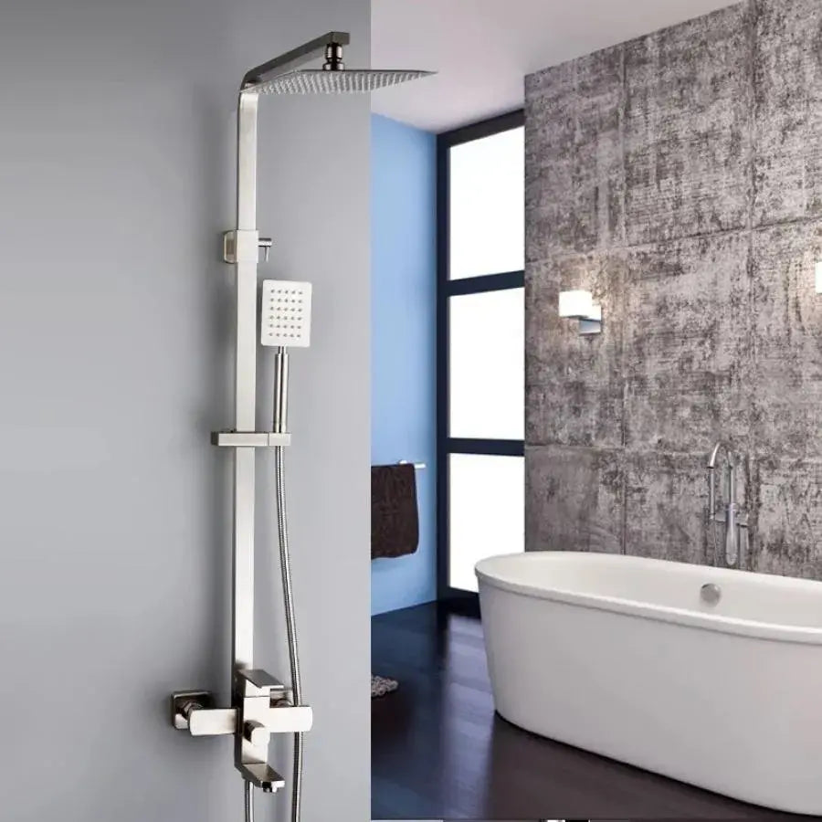 Coloana De Dus, Inox, Para Patrata, Efect Ploaie, 3 Functii, Montare Pe Perete, Satinat, Accesorii Incluse - vivimall.ro