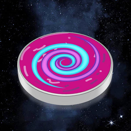 Spinner antistres Flippy metalic ținut în mână, efect optic spirală hipnotică roz activat