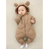 Combinezon de Iarna, Vivimall, pentru Bebelusi, din Bumbac, cu Urechi, Mansete Elastice, Unisex, 66 cm, Maro - vivimall.ro