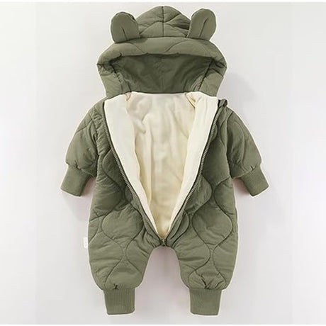 Combinezon de Iarna, Vivimall, pentru Bebelusi, din Bumbac, cu Urechi, Mansete Elastice, Unisex, 66 cm, Verde - vivimall.ro