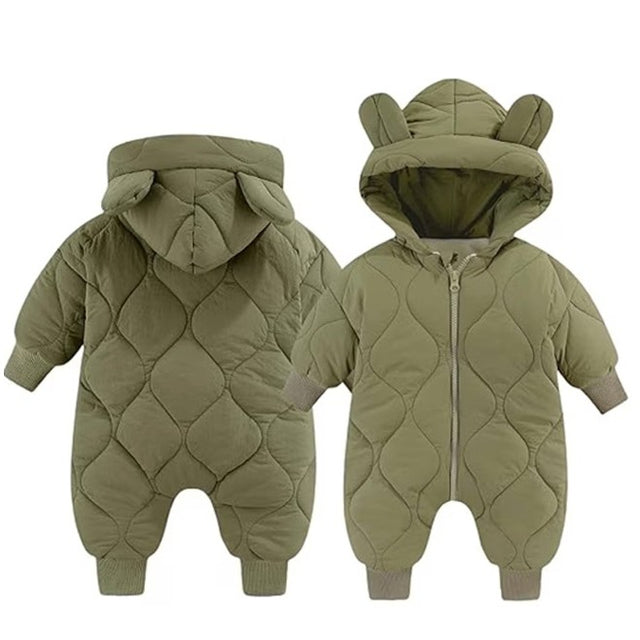 Combinezon de Iarna, Vivimall, pentru Bebelusi, din Bumbac, cu Urechi, Mansete Elastice, Unisex, 66 cm, Verde - vivimall.ro