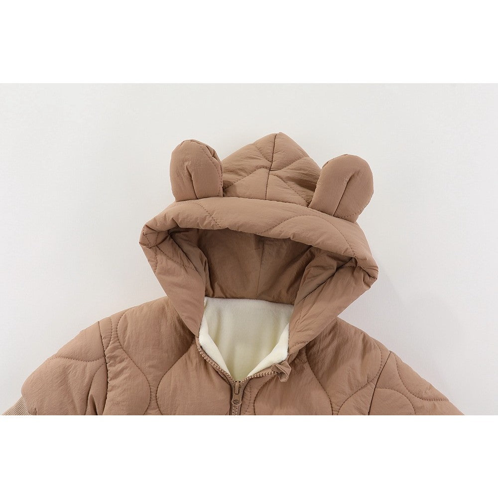 Combinezon de Iarna, Vivimall, pentru Bebelusi, din Bumbac, cu Urechi, Mansete Elastice, Unisex, 73 cm, Maro - vivimall.ro
