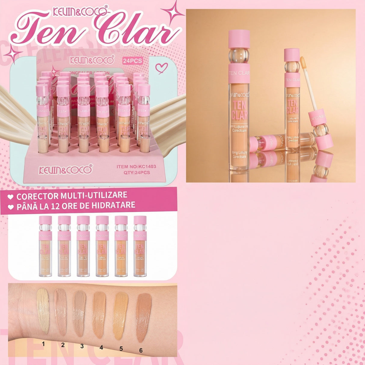 Ambalaj corector lichid Kevin&Coco Clear Skin bej deschis, vedere spate cu specificații