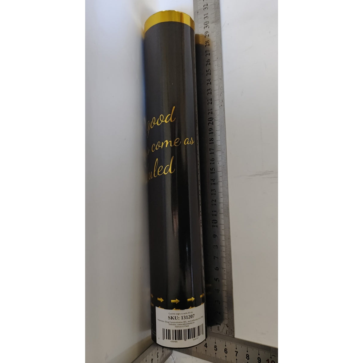 Tun Confetti Petrecere, Vivimall, Lungime 30 cm, Negru/Auriu - vivimall.ro