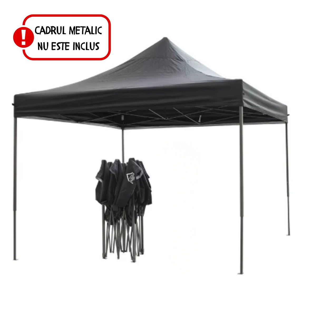 Copertină acoperis cort Flippy 3x3 m negru, vedere laterală, rezistentă la UV și intemperii