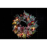 Karácsonyi koszorú ajtóra, 40 cm, PVC, műbőr, díszített, LED-del, beltéri/kültéri