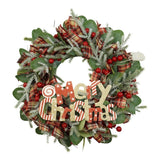 Karácsonyi koszorú ajtóra, 40 cm, PVC, műbőr, díszített, LED-del, beltéri/kültéri