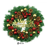 Coronita de Craciun pentru usa, Rosu-Auriu-Verde, 40 cm, PVC, Artificiala, Decorata, Interior/Exterior, Vivimall - vivimall.ro