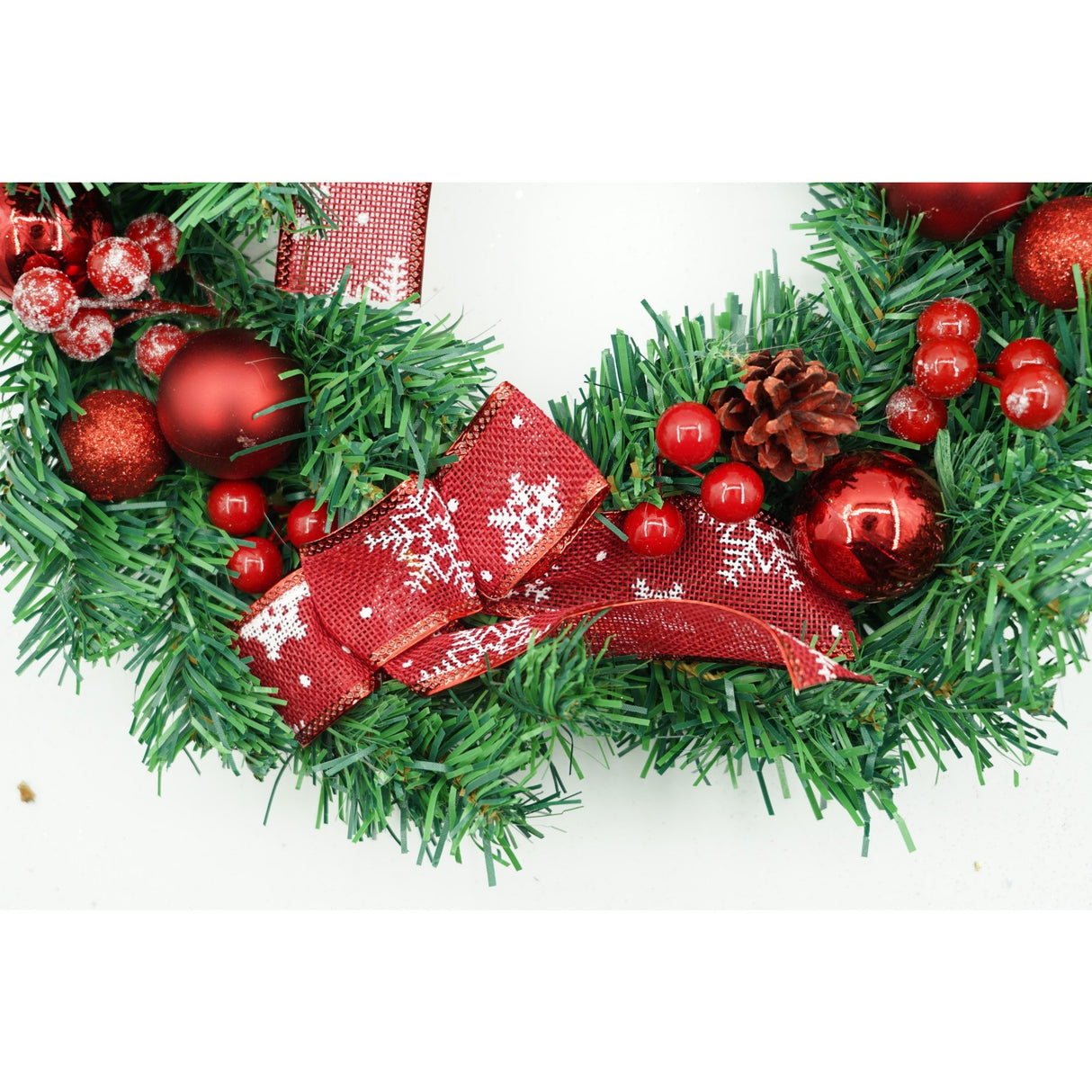 Coronita de Craciun pentru usa, Rosu/Verde, 35 cm, PVC, Artificiala, Decorata, Interior/Exterior, Vivimall - vivimall.ro