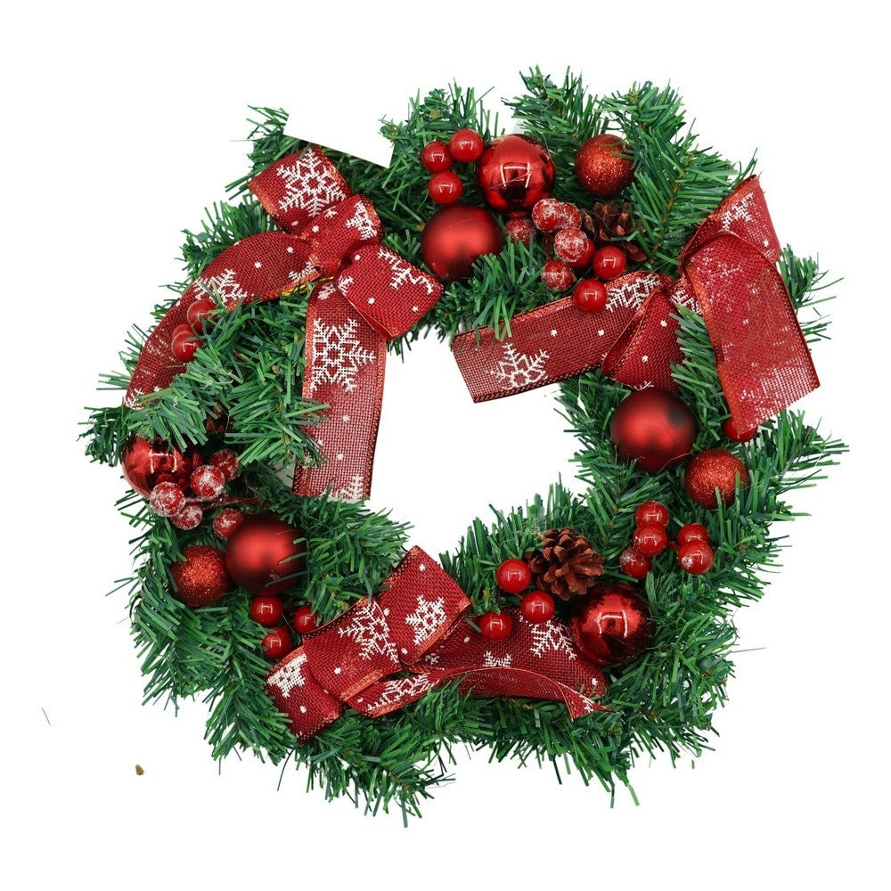 Coronita de Craciun pentru usa, Rosu/Verde, 35 cm, PVC, Artificiala, Decorata, Interior/Exterior, Vivimall - vivimall.ro