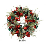 Karácsonyi koszorú ajtóra, piros/, 40 cm, PVC, mű, díszített, LED-del, beltéri/kültéri